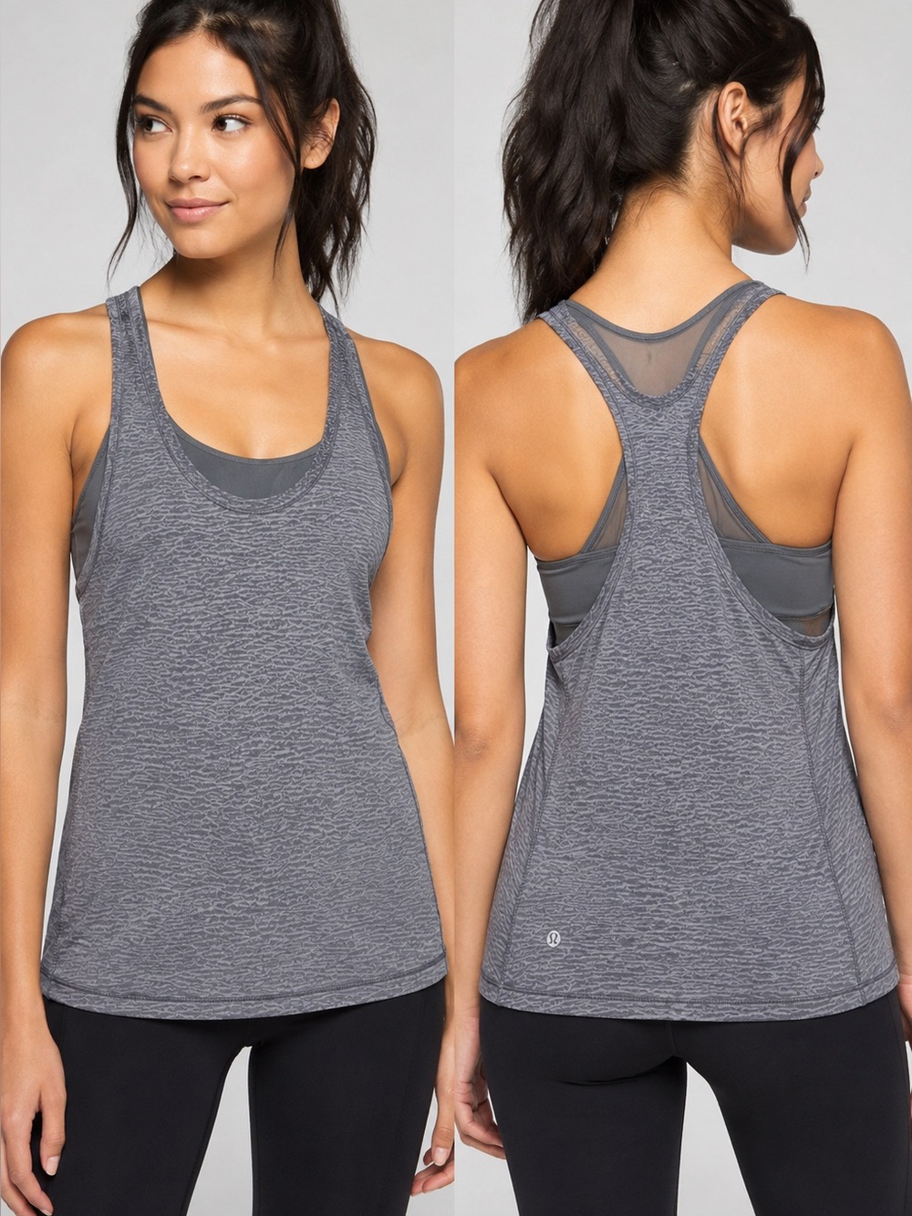 Lululemon Crossback Tank II Heathered Slate Gray Built-In Bra Tank Size 8
